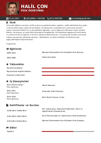 Fizik Öğretmeni CV Örnekleri cv indir